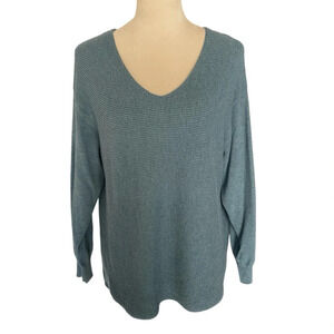 Ella Moss Ribbed Lightweight Teal V-Neck Sweater Women Size L